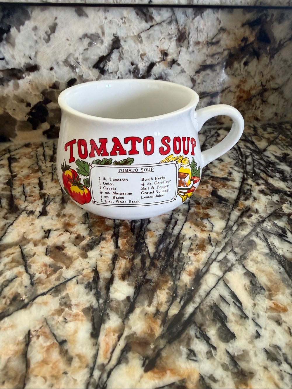 Tomato Soup Ceramic Mug - White with Red Print